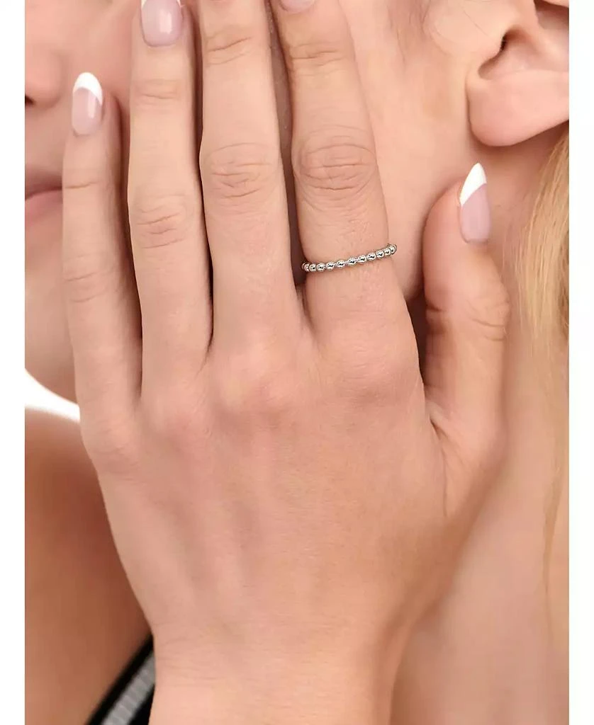 DEVATA Beaded Ball Ring in Rhodium Plated Sterling Silver, Size 6