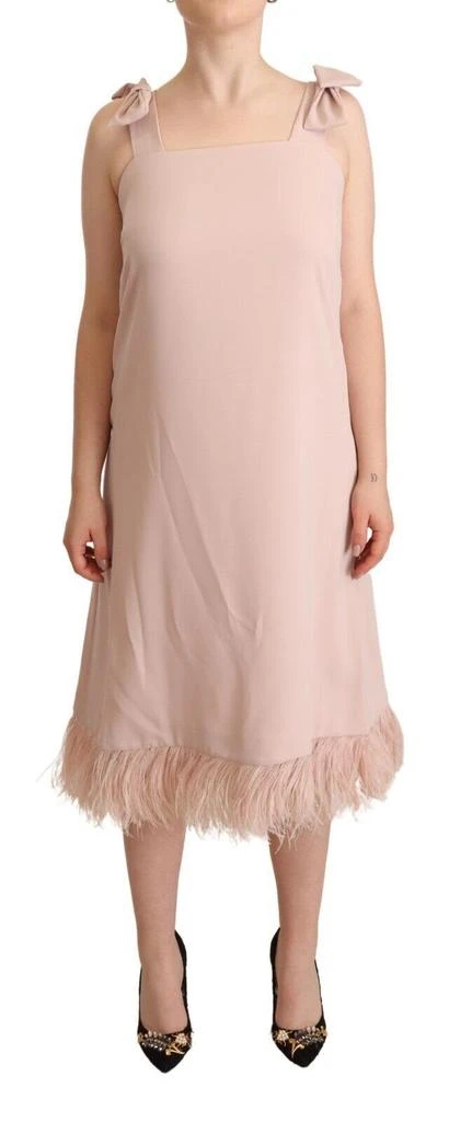 P.A.R.O.S.H. Polyester Sleeveless Midi Feather Shift Women
s Dress
