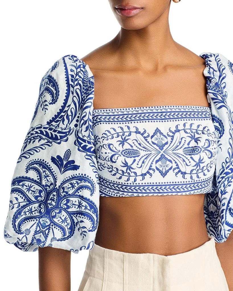 Farm Rio Linen Balloon Sleeve Cropped Top 4