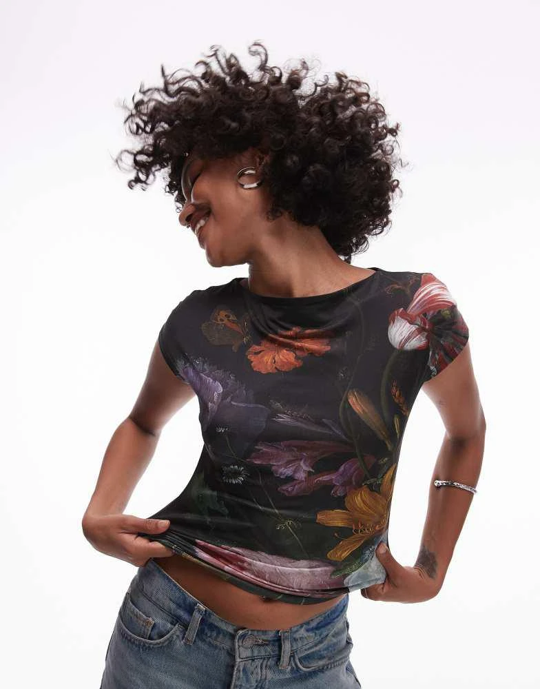 Topshop Topshop graphic license national gallery Jacob van Walscapelle cap sleeve top in black 1
