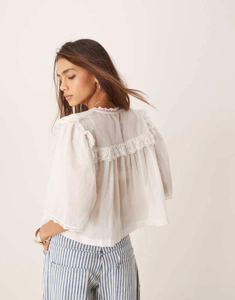 Free People Free People luna cropped boho blouse in white 4