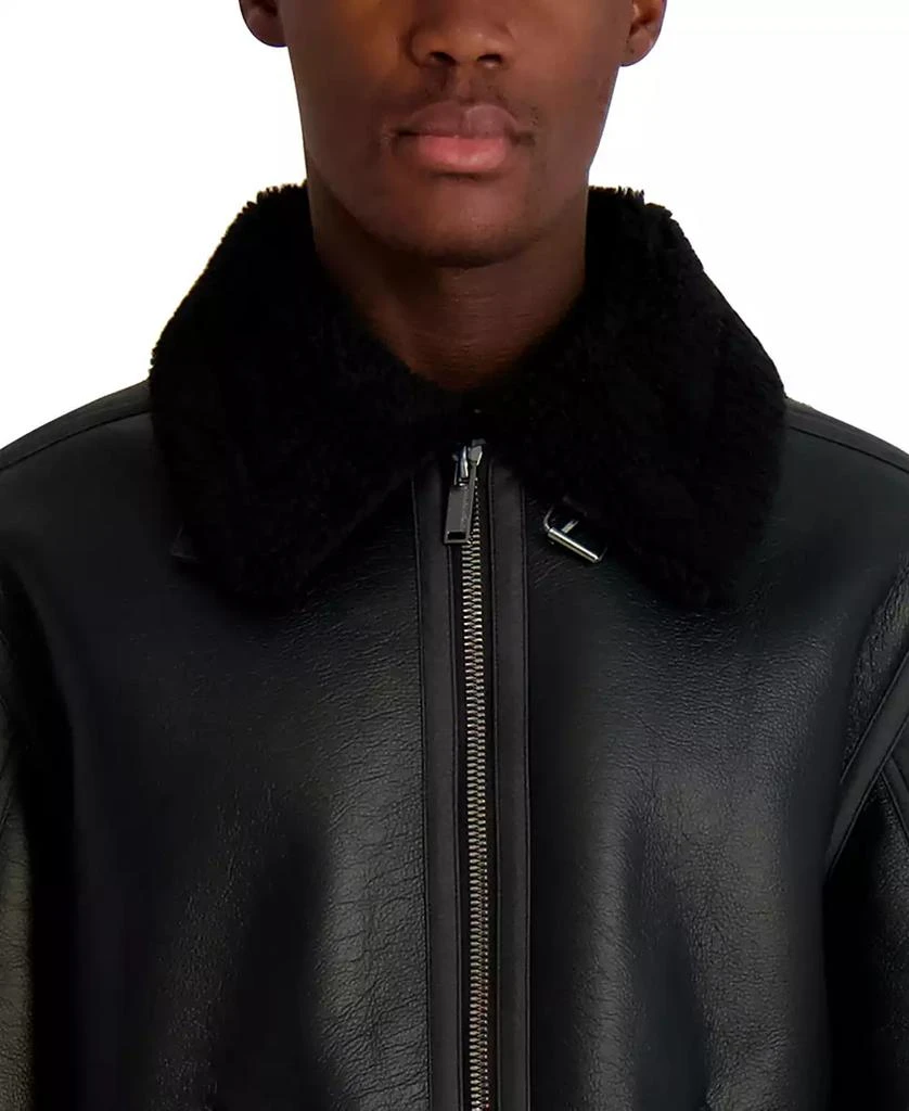 Karl Lagerfeld Paris Men
s Faux Leather Sherpa Lined Collared Jacket 3