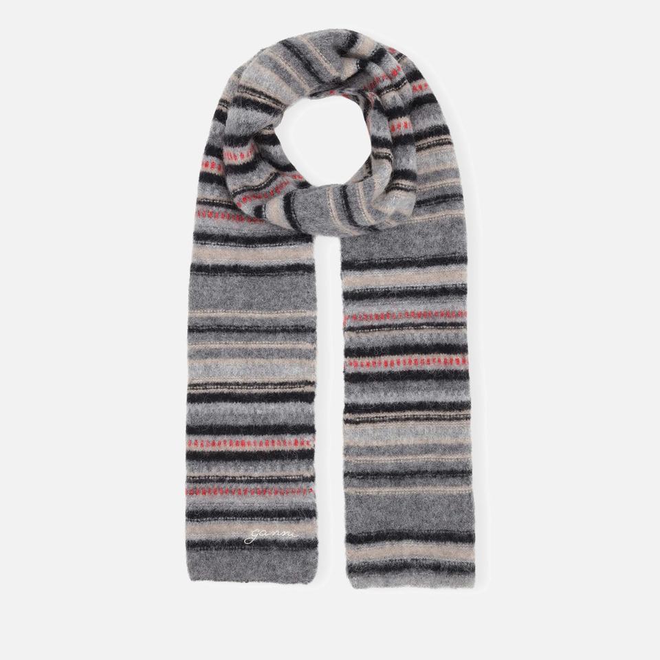 Ganni Ganni Striped Soft Wool-Blend Scarf