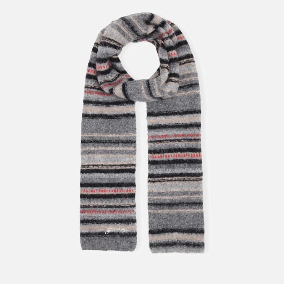 Ganni Ganni Striped Soft Wool-Blend Scarf 1