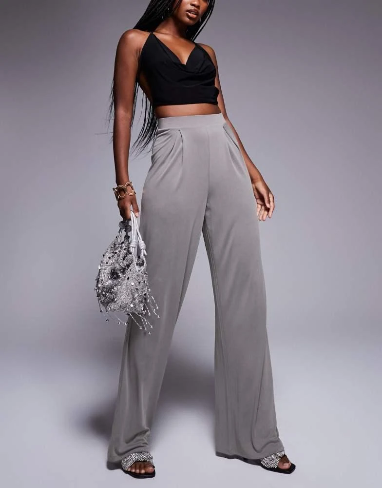 ASOS ASOS DESIGN soft handle pleated wide leg trousers in slate grey 5