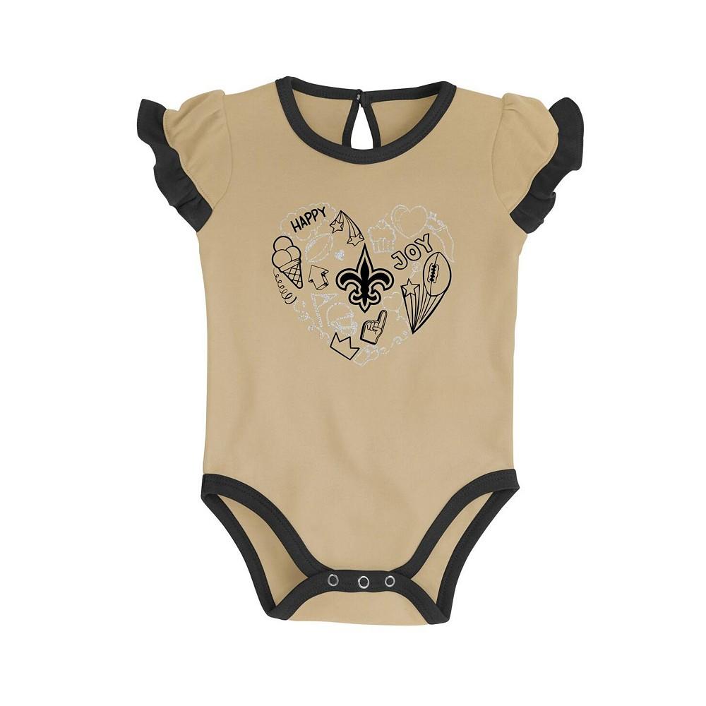 Outerstuff Newborn and Infant Boys and Girls Black, Vegas Gold New Orleans Saints Too Much Love Two-Piece Bodysuit Set