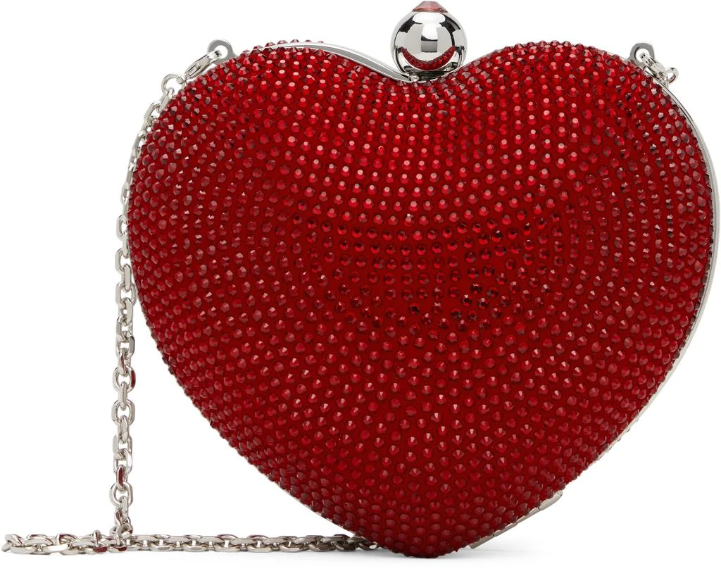 Mach & Mach Red Crystal Heart Suede Clutch 1