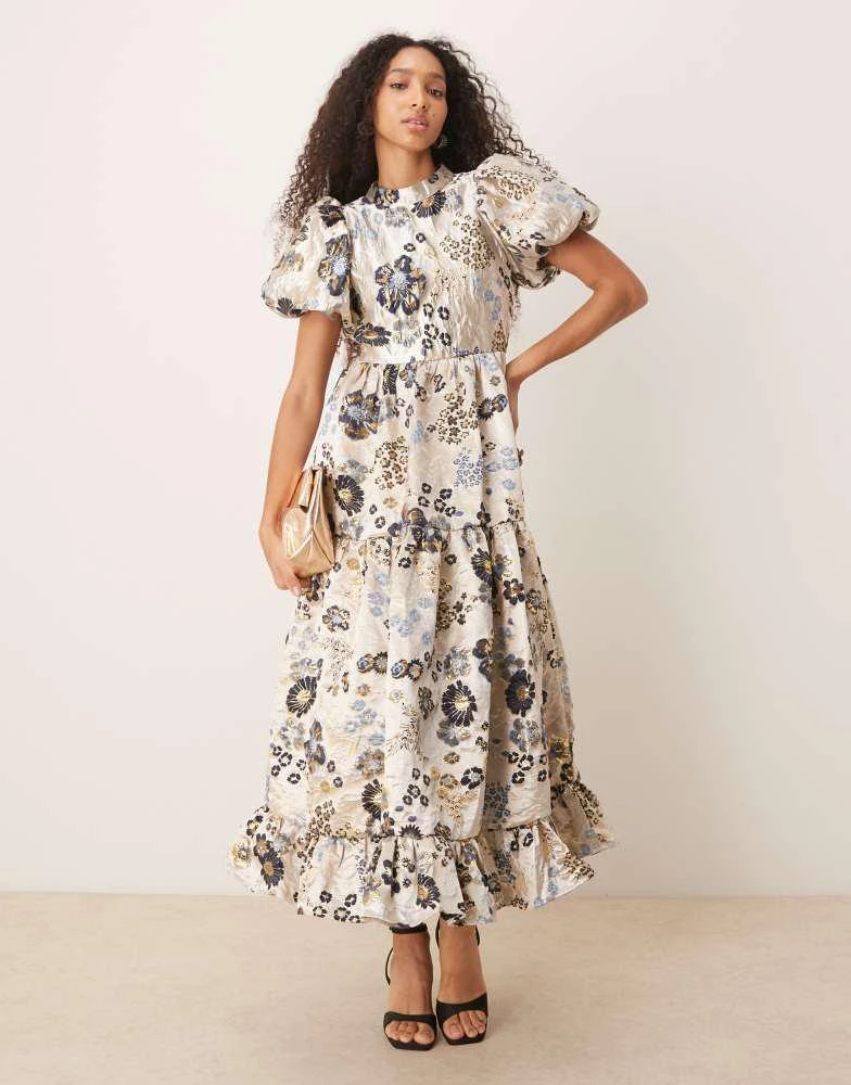 Sister Jane Dream Sister floral jacquard maxi dress in navy and gold 1