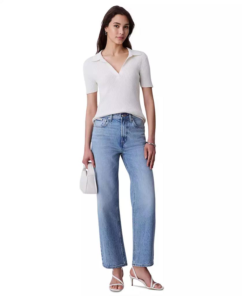 Calvin Klein Women's Cotton Ribbed Monogram-Logo Polo Top