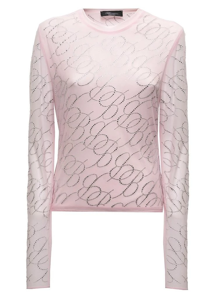 BLUMARINE Blumarine Tulle Rhinestone Monogram Embellished Top 1