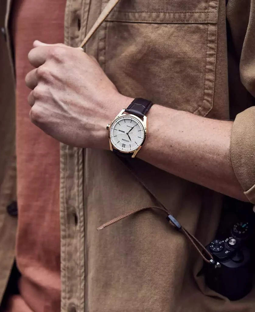 Citizen Eco-Drive Men's Brown Leather Strap Watch 42mm 4