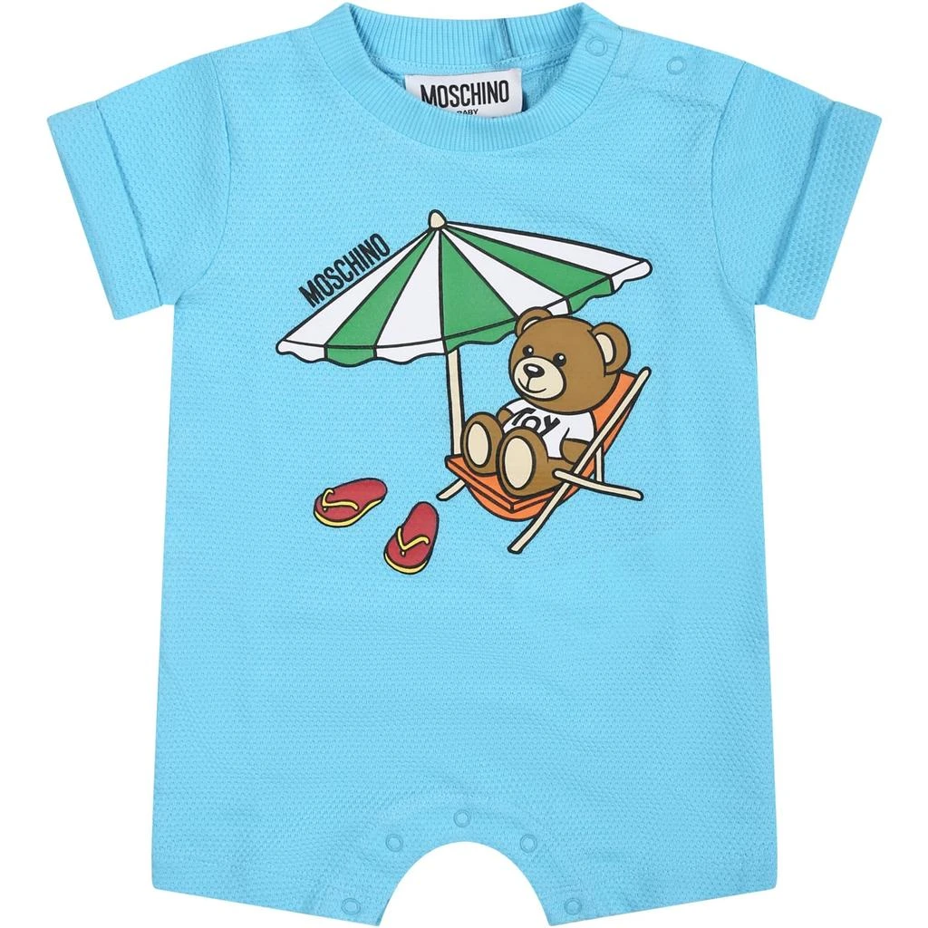 Moschino Light Blue Romper For Baby Boy With Teddy Bear 1