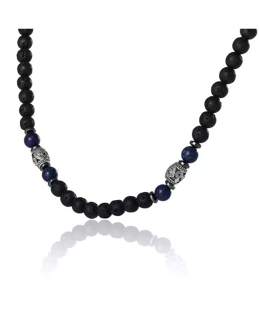 Lucky Brand Men s Lava Rock 
Lapis Beaded 22

 Necklace, Silver Tone Barrel Accents 2