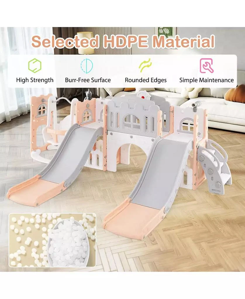 HONGGE 10 in 1 Toddler Slide and Swing Playset with Climber Tunnel and Double Slides 6