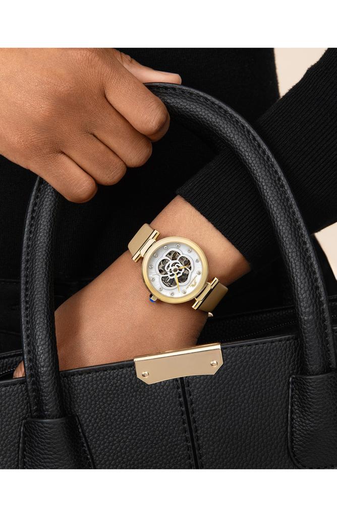 Porsamo Bleu Laura White Topaz Automatic Leather Strap Watch, 36mm
