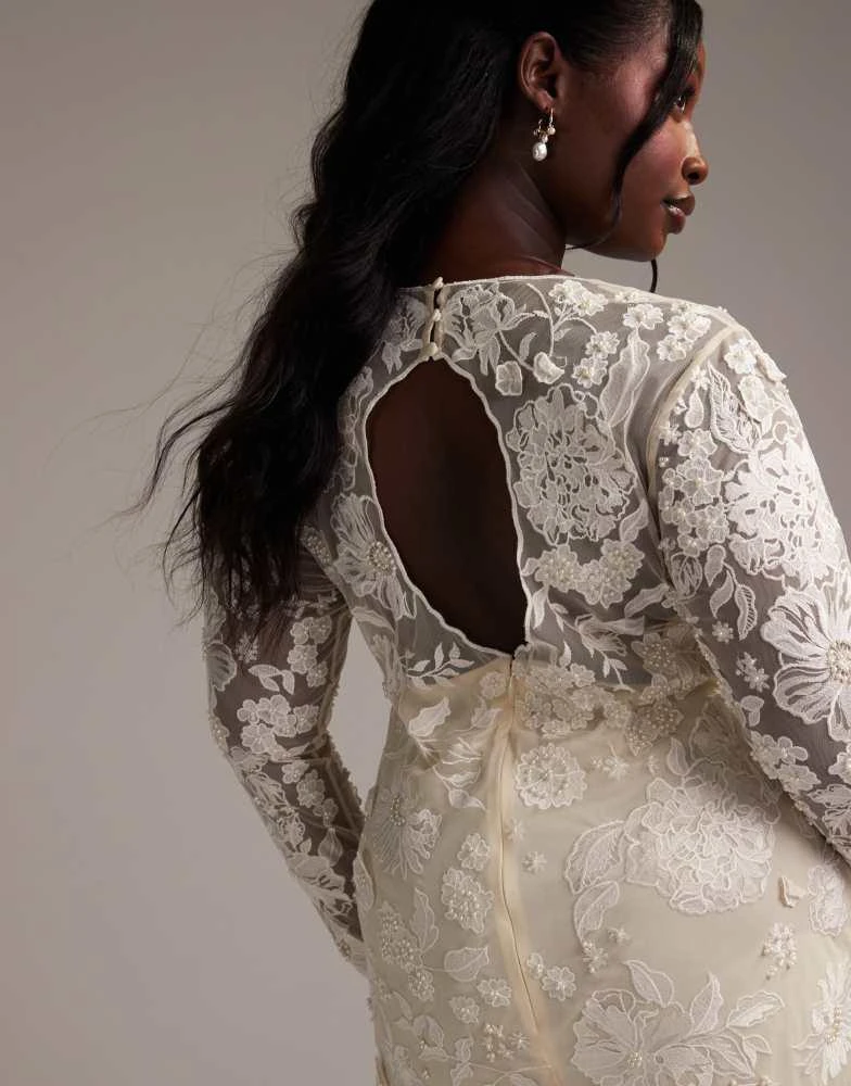 ASOS DESIGN Curve long sleeve embroidered mini wedding dress in cream  On  Sale Now with Up to 56% Off | Discover Exclusive Deals & Savings at  BeyondStyle  Authentic ASOS Home|women