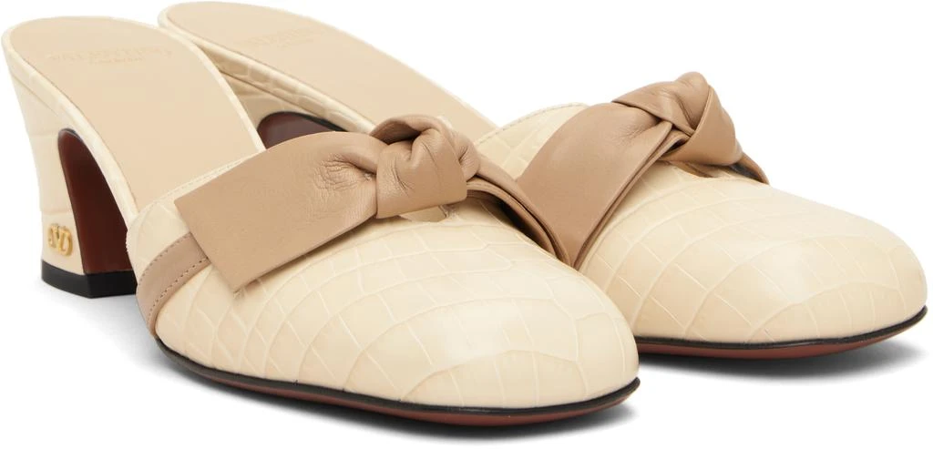 Valentino Beige Croc Embossed Leather Bow Mule Sandals 4
