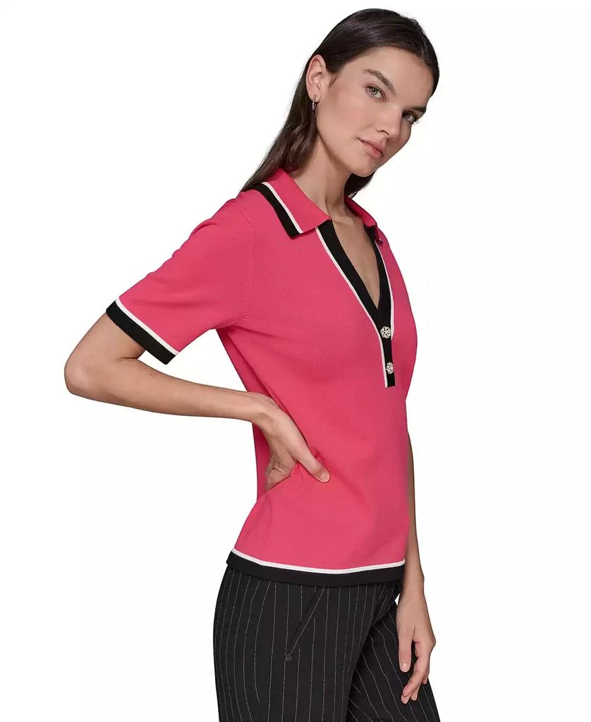 Karl Lagerfeld Paris Petite Polo-Collar Short-Sleeve Sweater 4
