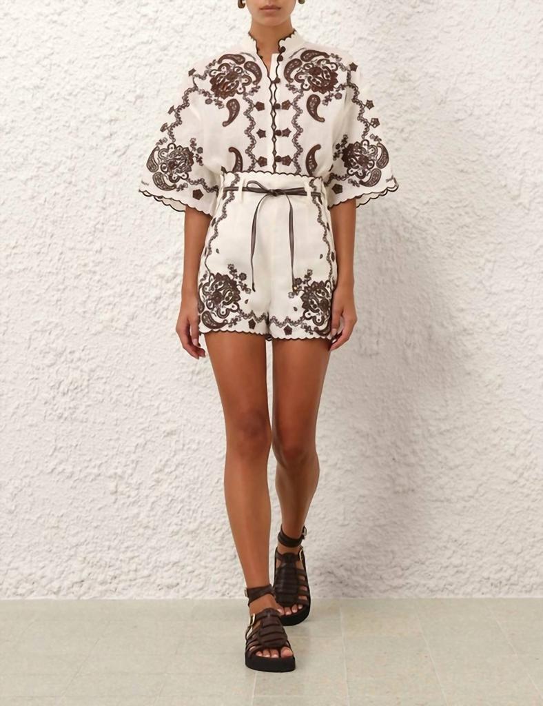Zimmermann Embroidered linen shorts - Shorts - Free Shipping
