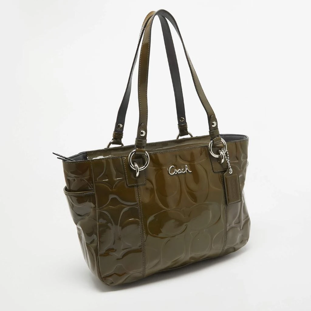 Coach Coach Olive Green Op Art Embossed Patent Leather East West Gallery Tote 3