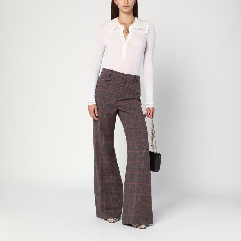 Chloé Brown flared checkered wool trousers
