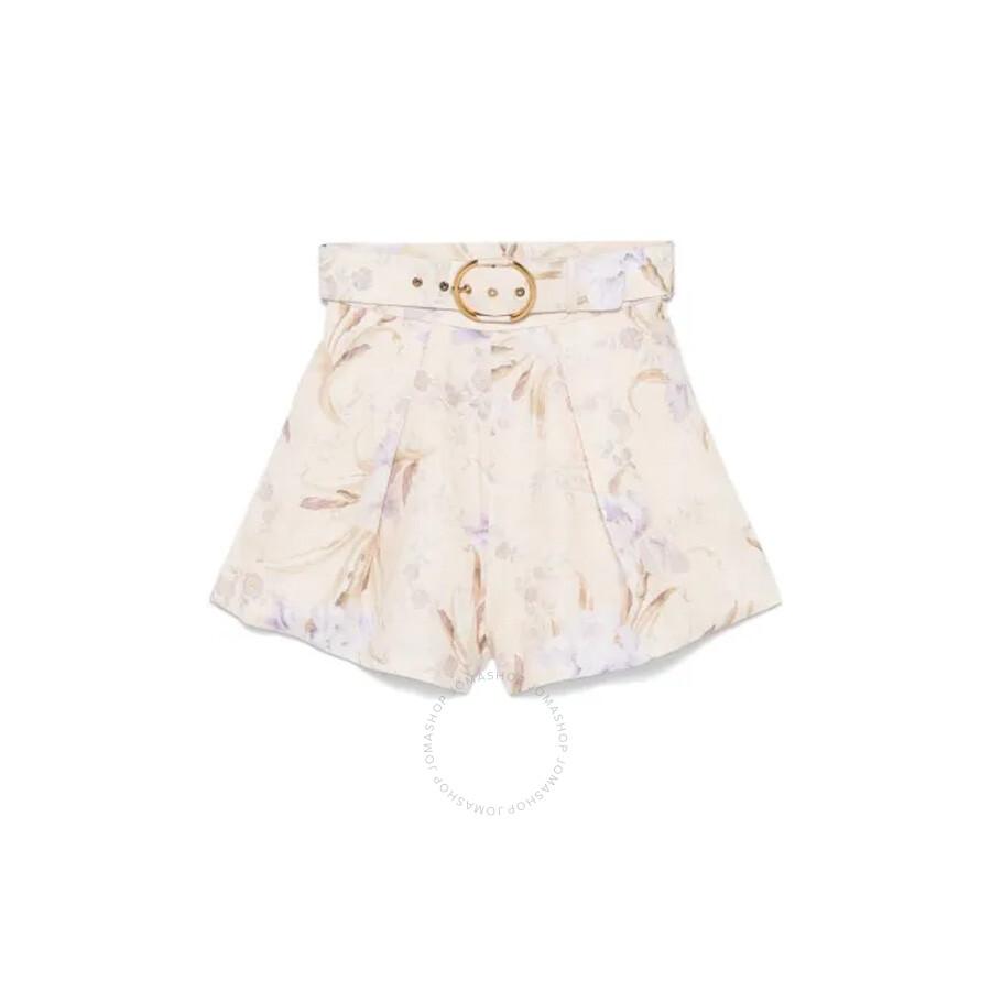 Zimmermann Eden Floral Belted Tuck Short - Natural Iris