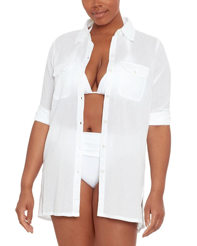 Ralph Lauren Crushed Cotton Camp Shirt Swim Cover-Up 6