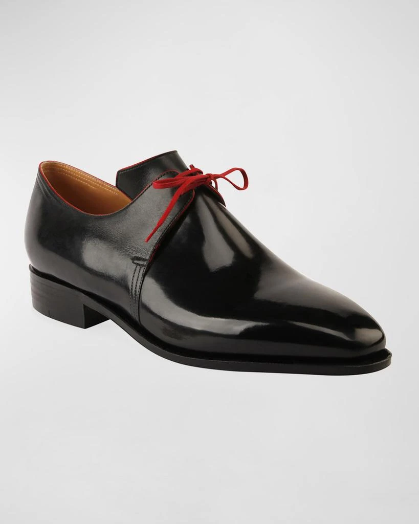 Corthay Arca Calf Leather Derby Shoe with Red Piping, Black 5