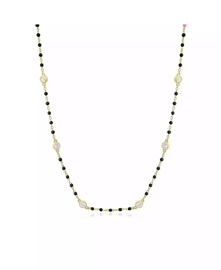 The Lovery Black Enamel Bead CZ Chain Necklace 14K Gold-Plated Sterling Silver