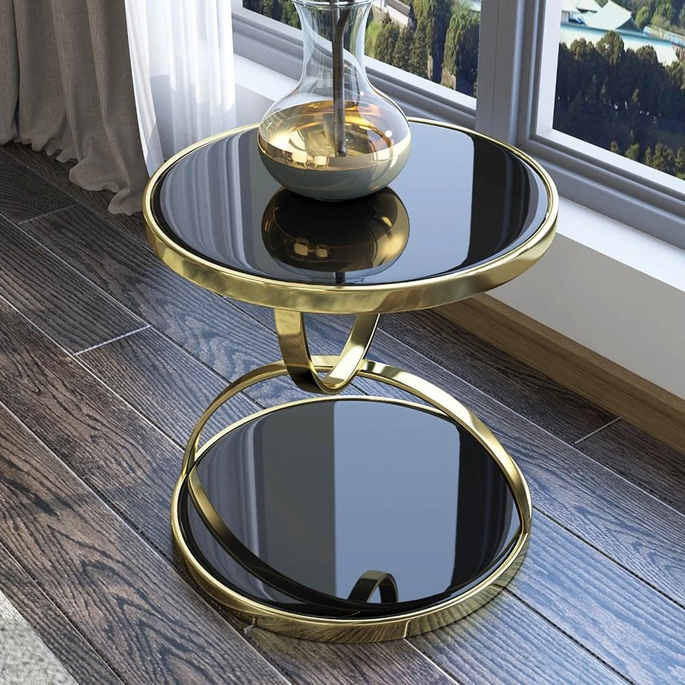 Hivvago 20" Round Tempered Glass Gold Side Table