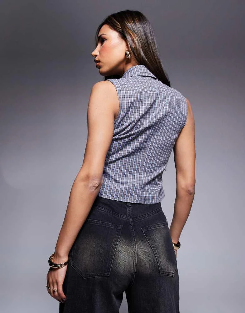 ASOS ASOS DESIGN tie detail sleeveless shirt in check 4
