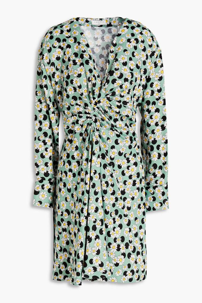Sandro Ruched printed linen-blend mini dress