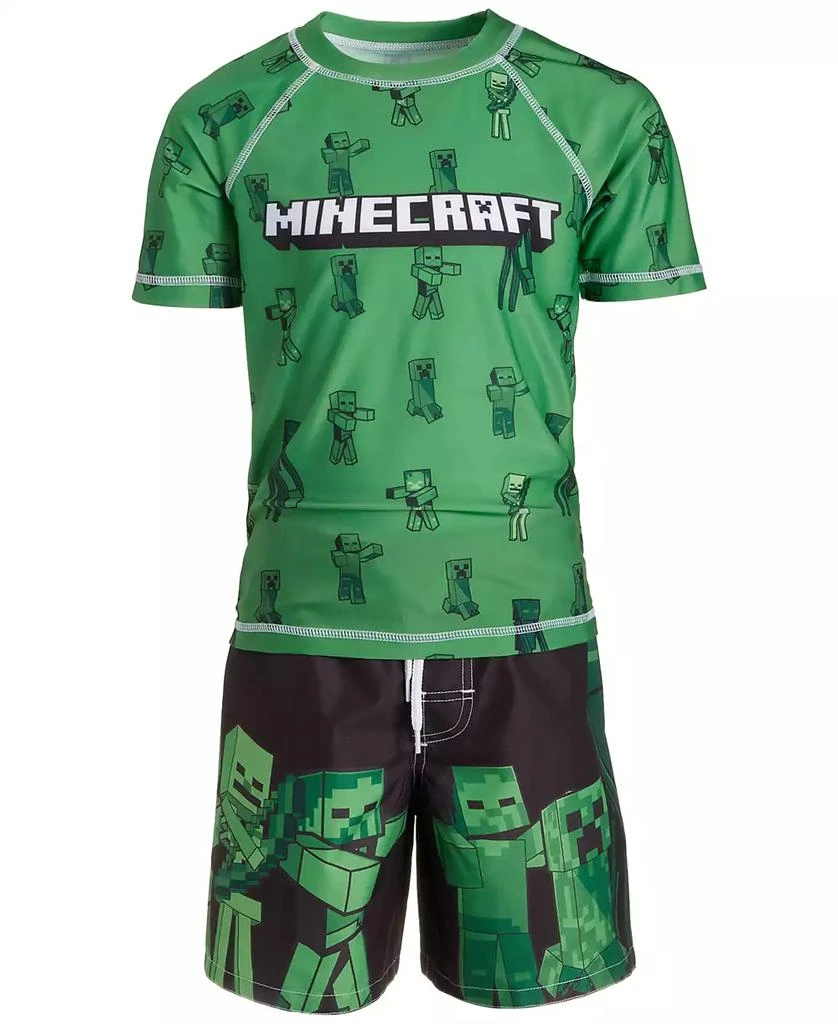Minecraft Little Boys Rash Guard & Swim Trunks, 2 Piece Set 1