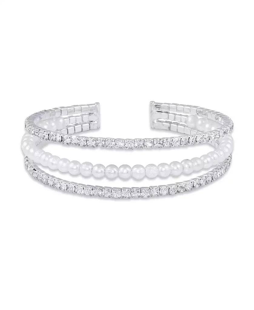Macy
s 3 Row Crystals with Imitation Pearl Coil Cuff Bracelet