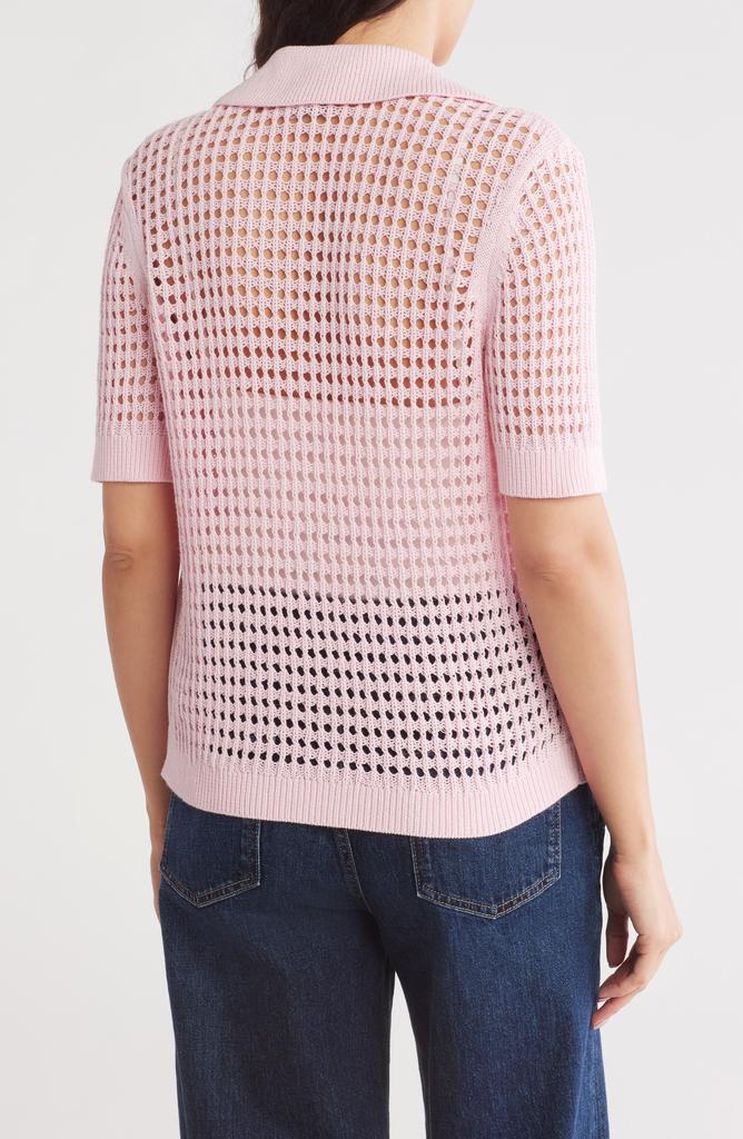 Design History Crochet Short Sleeve Button-Up Sweater