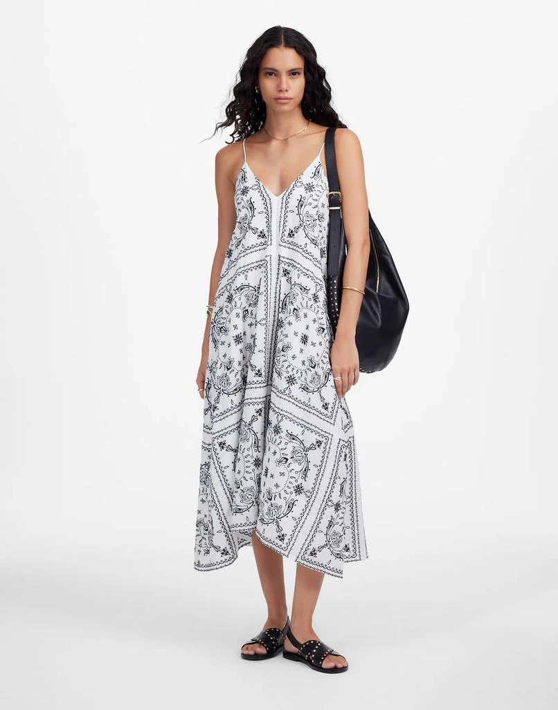 Madewell Embroidered Deep V-Neck Midi Dress in Bandana