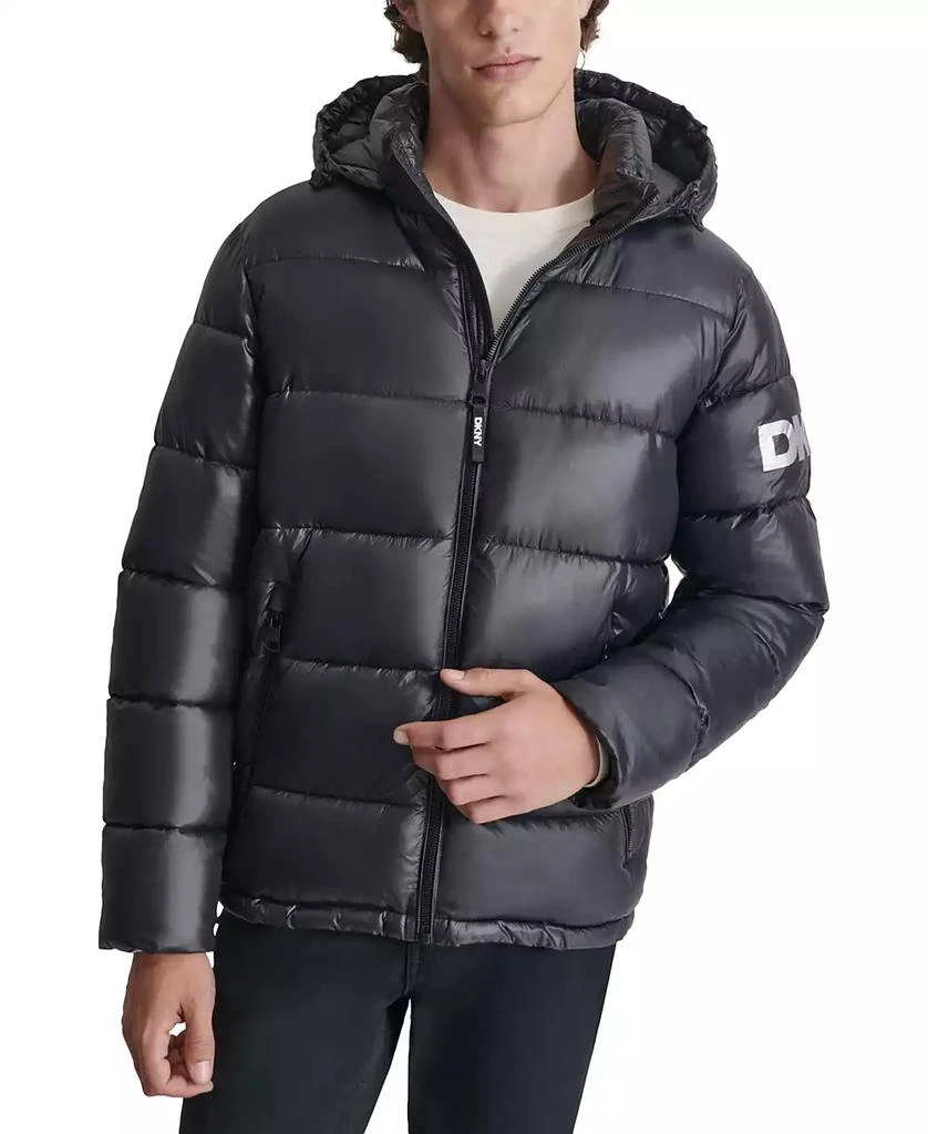 DKNY Men's Shiny Nylon Hooded Puffer Jacket 1