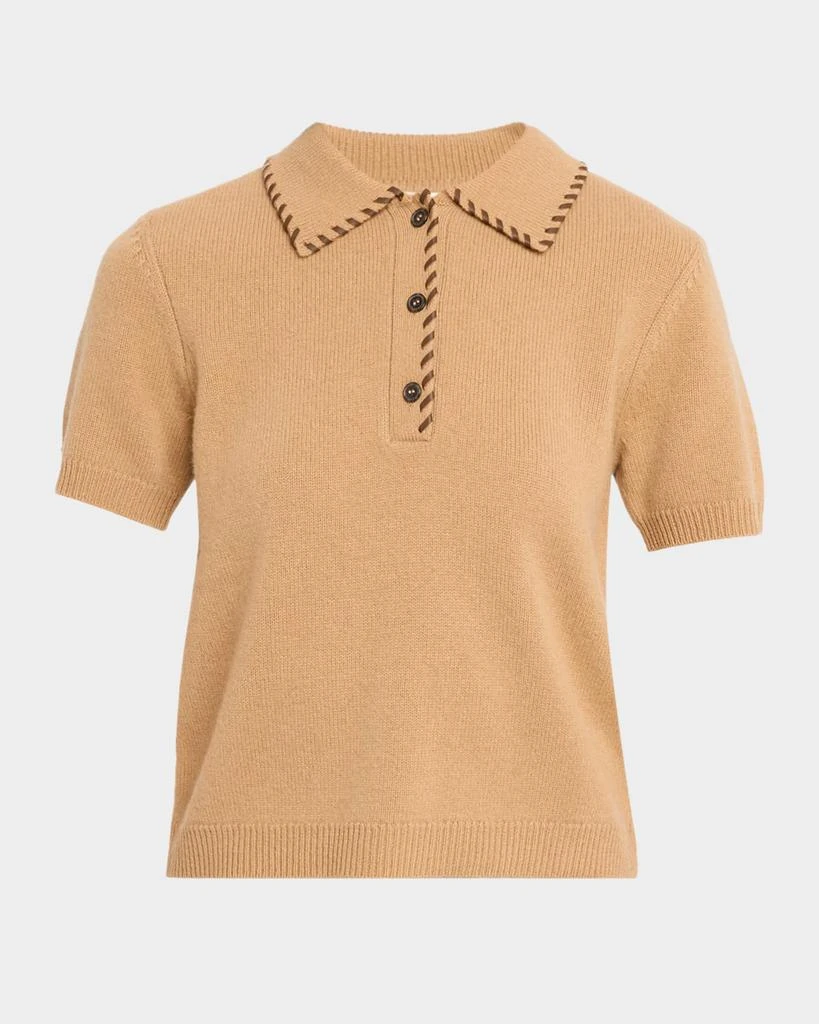 FRAME The Leather Stitch Polo Sweater