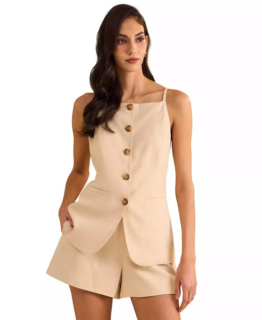 1. State Women's Square-Neck Button-Front Long Vest