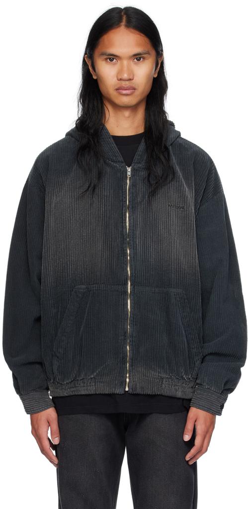 Black Vintage Wash Corduroy Hoodie Zip-Up Jacket – On Sale