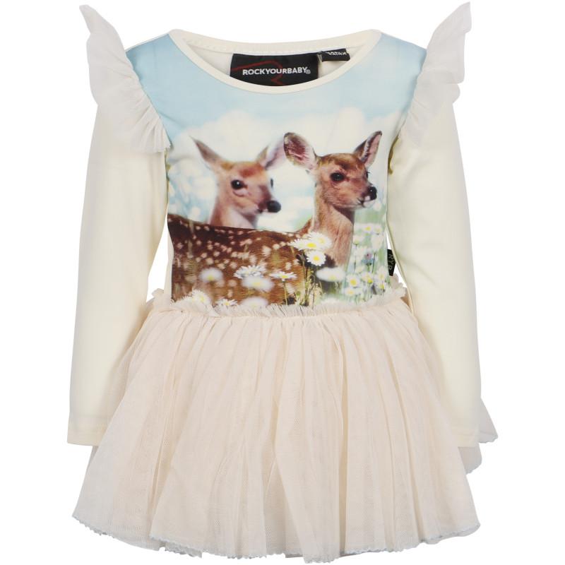 Rock Your Baby Ruffled deer print tutu dress in cream