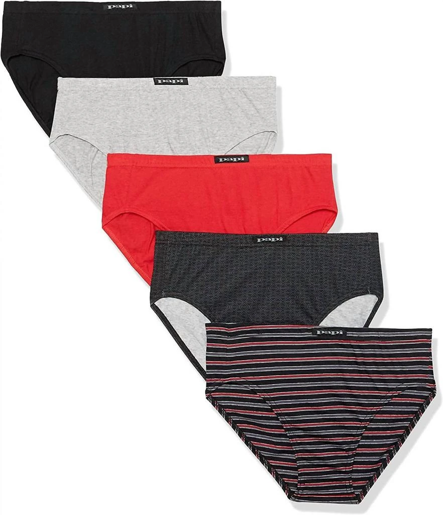 Papi Men's 5-Pack Cotton Low Rise Brief In Grey/red 1