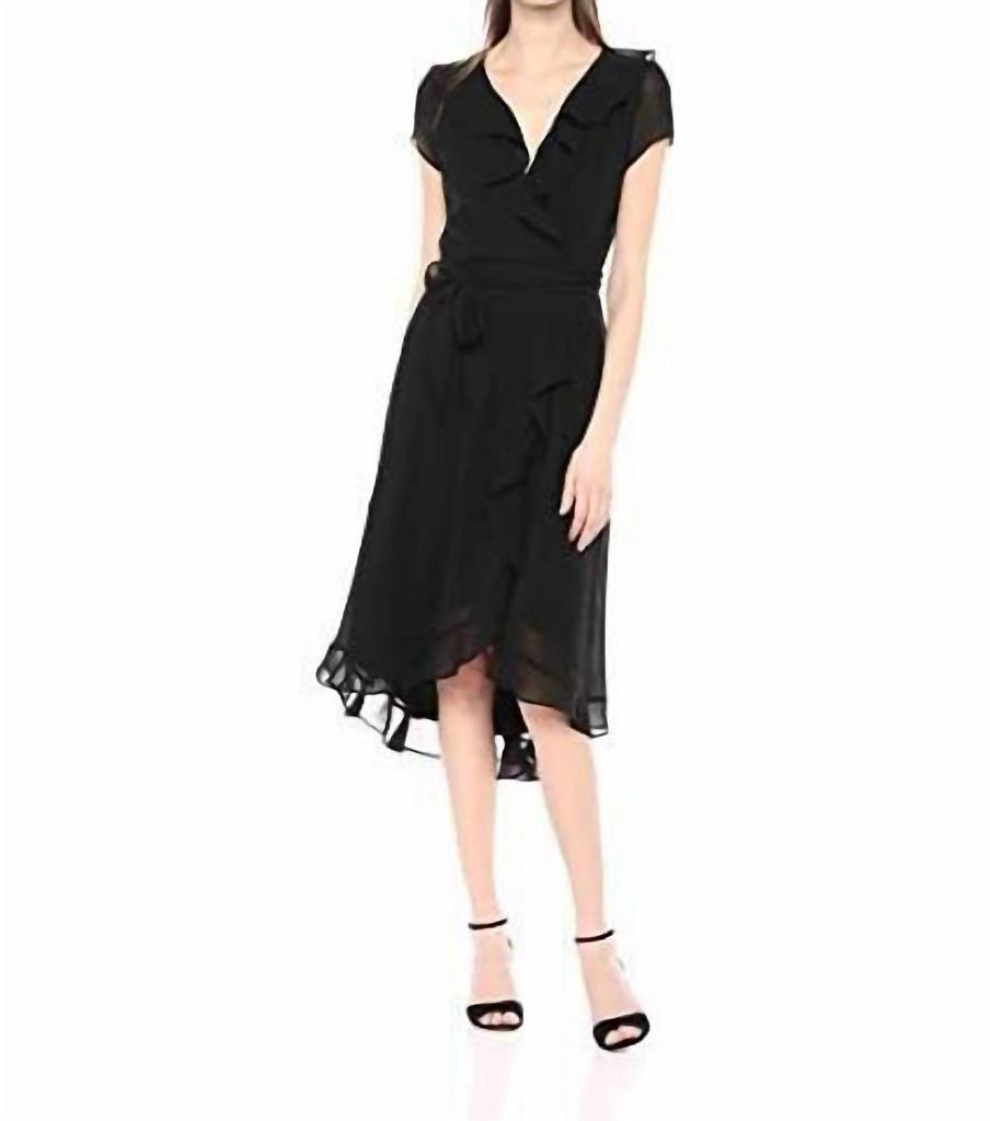 Gabby Skye Gabby Skye - Cap Sleeve Tie Waist Faux Wrap Above Knee Dress