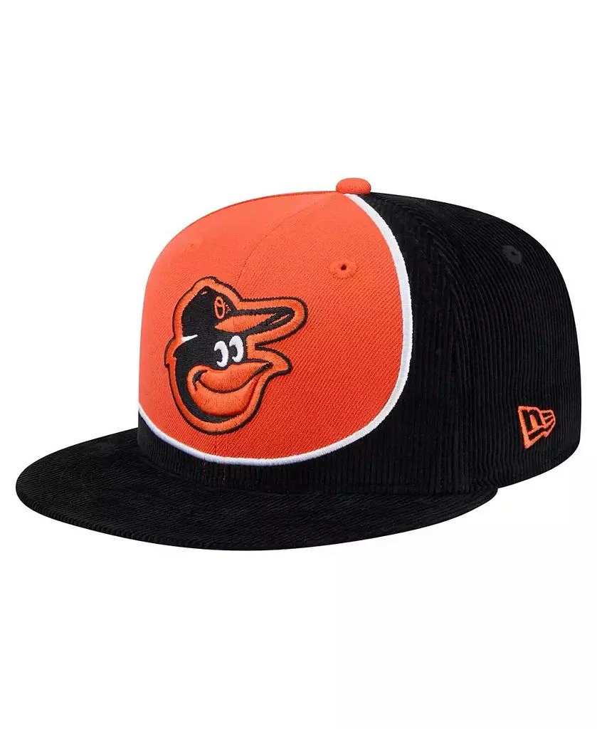New Era Men's Black/Orange Baltimore Orioles Retro Split Corduroy Snapback Hat 1