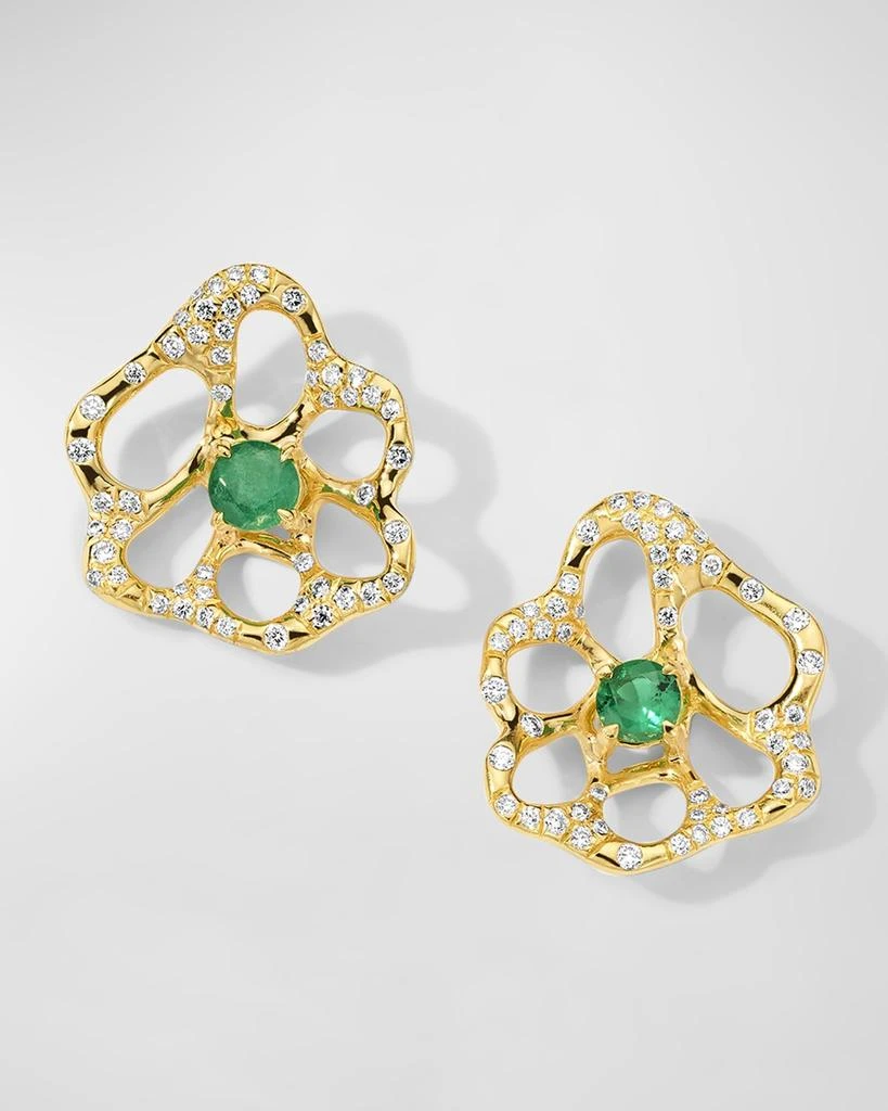Ippolita 18K Stardust Drizzle Small Flower Stud Earrings with Green Emerald and Diamonds