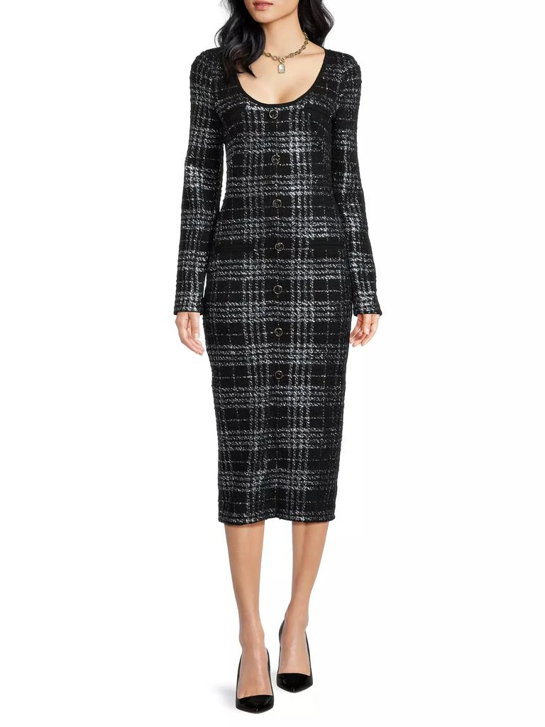 Black Halo Mae Metallic Plaid Midi-Dress 2