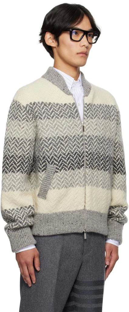 Thom Browne Gray 
Off-White Striped Herringbone Zip-Up Sweater 2