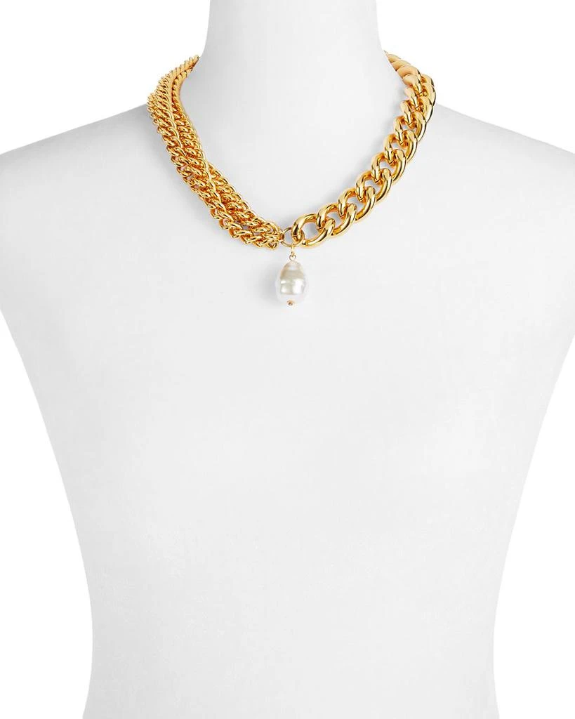 Kenneth Jay Lane Imitation Pearl Chain Link Pendant Necklace in Gold Tone, 18" 2