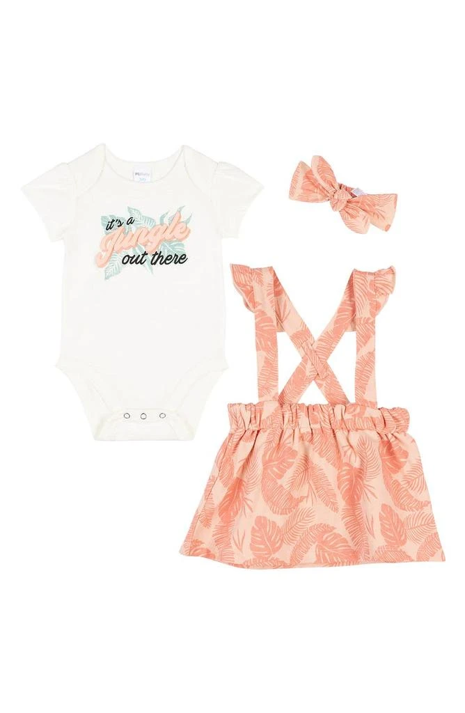 Petit Lem It's A Jungle Out There Print Bodysuit, Skirt Overall & Headband 3-Piece Set 1