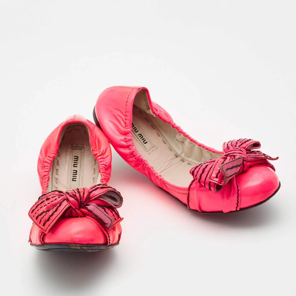 Miu Miu Miu Miu Pink Patent Leather Bow Scrunch Ballet Flats Size 37 4